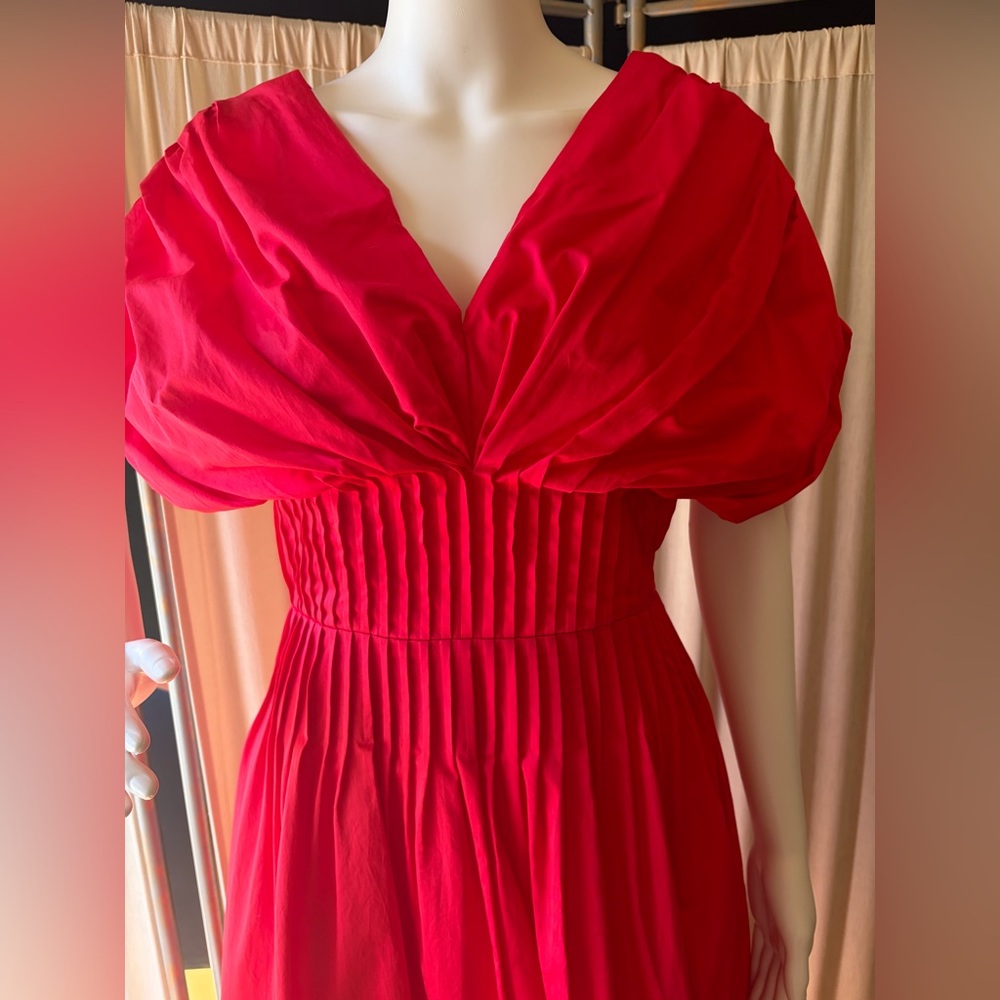 Jason Wu Off the Shoulder Pintucked Red Midi Dress - Picture 4 of 12